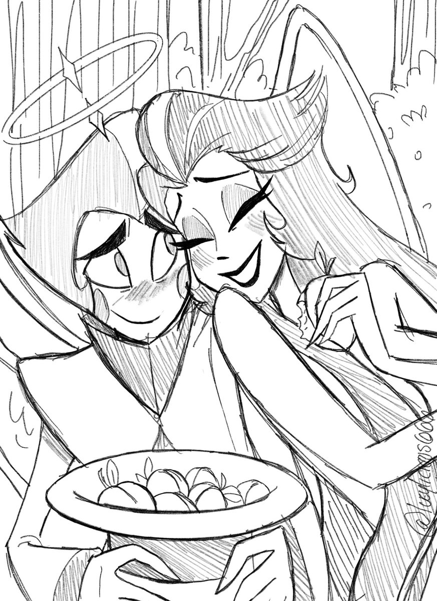 I can imagine Lucy being sneaky and taking fruits from heaven, still in the works by the Seraphim. Bringing them as gifts to Lilith to make her happy. #LuciferHazbinHotel #Lucilith #HazbinHotel #LuciferMorningstar #lilithmorningstar