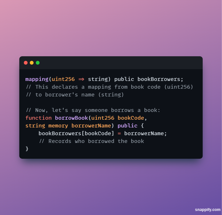 thesohailjafri's tweet photo. Today I studied mapping in solidity

A mapping in programming is like a record-keeping system example a library where you can associate one book with an author.

#LearnInPublic #CodeNewbie #Web3 #BlockchainBeginner #Crypto101 https://t.co/L72btklRYv