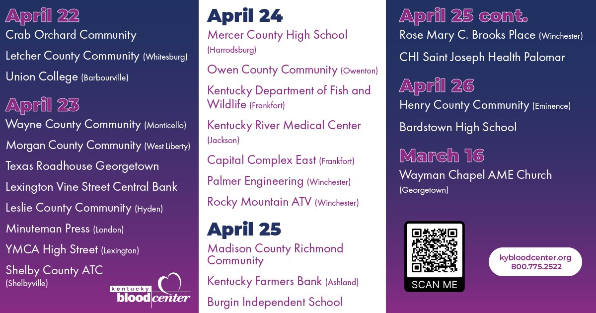 We enter the week in need of O- and A- blood. Can you help? Mobile drives ➡️ bit.ly/KBC_FindADrive Donor centers ➡️ bit.ly/KBC_DC #DonateBlood #SaveLives #BloodDonorsSaveLives #KyBloodCenter #Kentucky #Local #Nonprofit