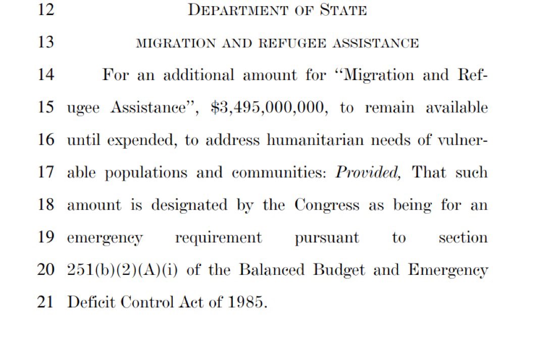 So to recap, Congress just used the Ukraine and Israel bills to allocate another $4 billion for “migration and refugee assistance”, which is used by NGOs for the border invasion and migrant freebies. $481 million in the Ukraine bill. $3.5 billion in the Israel bill. Incredible.