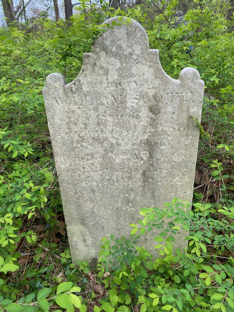 For years I've heard rumors about an old cemetery on my property. Today I spent hours in the woods and found it!! It's very overgrown, dating to 1700-1800s. Here's one headstone I uncovered: William Scott passed in 1822 #History #OldCemetery #Historical #SacredSpaces #RIP