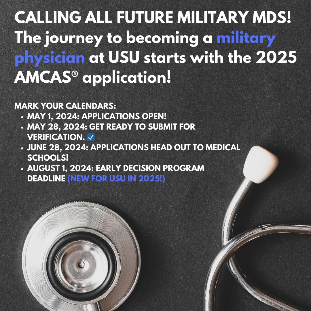 Applications are opening in less than 2 weeks for @USUhealthsci and excited for our new Early Decision program. 

Contact admissions@usuhs.edu or check out students-residents.aamc.org @AAMCtoday

#MedSchool #Premed #FutureDoctor #AMCAS #USU #AmericasMedicalSchool