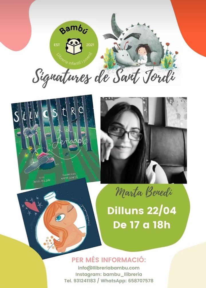 #SantJordi2024
Firma de libros lunes 22/04
17:00 a 18:00 h
Stand Bambú Librería
Plaza Vella. Terrassa
#silvestreyelleñador os espera con la bonita historia que nos invita a conocer como funciona la sostenibilidad en nuestros bosques 💚
Gracias 🌹📚 🤗
@angelrm80
#martabenediart