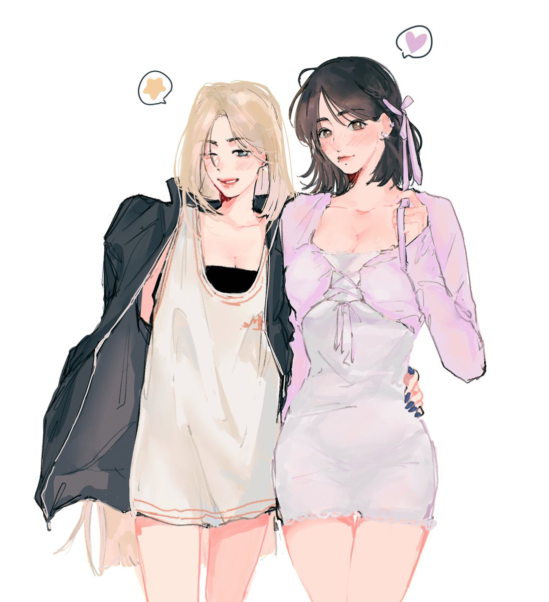 Girlfriends do the outfit swap trend 🐰🐥🤍💜