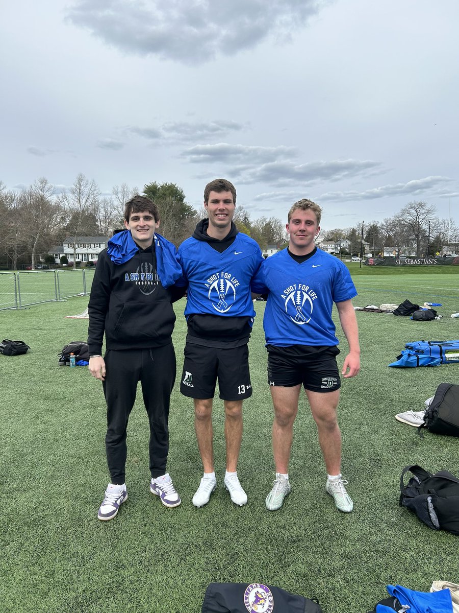 Duxbury seniors Finn Carley and Zach Falls and junior Jack Rees participated in the A Shot For Life 7v7 fundraising event and tournament Sunday to help raise money for brain cancer research.