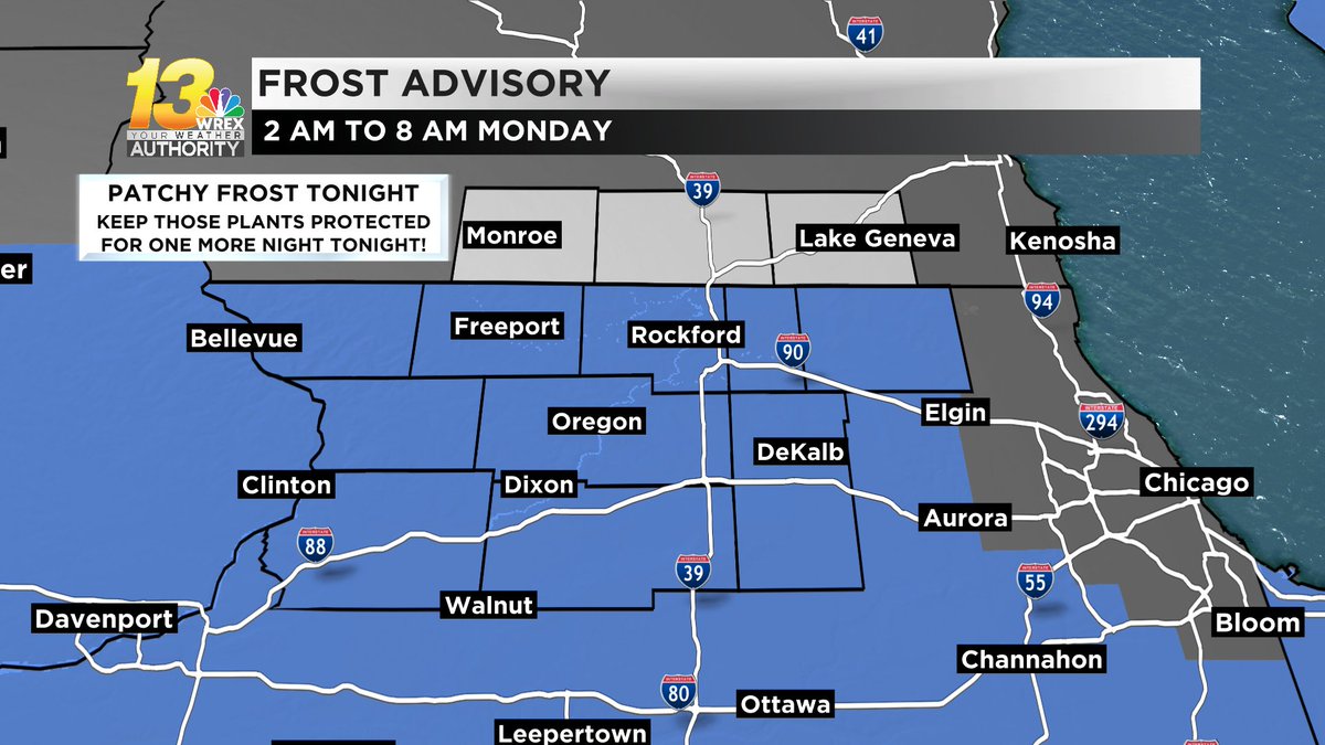 We have one more frosty morning coming in tomorrow! Frost Advisories go into effect from 2-8 a.m. Monday for all of northern Illinois. Temps won't be as cold, but calm and clear conditions may allow frost to develop. See how cold we get tonight at bit.ly/3NcvJuk