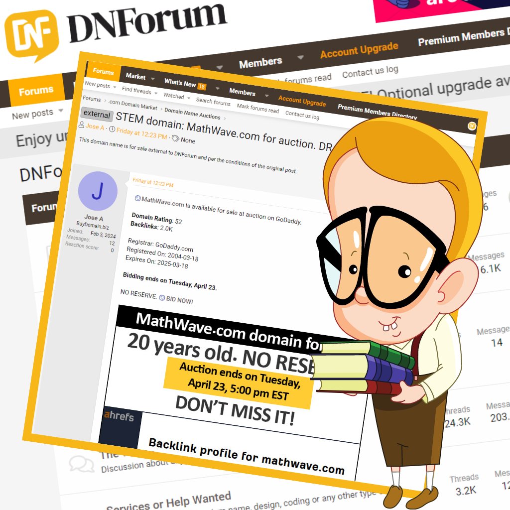 DNForum's tweet photo. โ๏ธ๐ Ready to ride the digital wave with a seasoned domain? https://t.co/9cdg9gUk1U, a 20-year-strong STEM domain, is on the auction block with NO reserve! It's not just numbers, it's potential: https://t.co/dEbqgzM1A2
#Auction #STEM #Math #DomainAuction #NerdSide #NerdNation https://t.co/Uo151Gmyp6