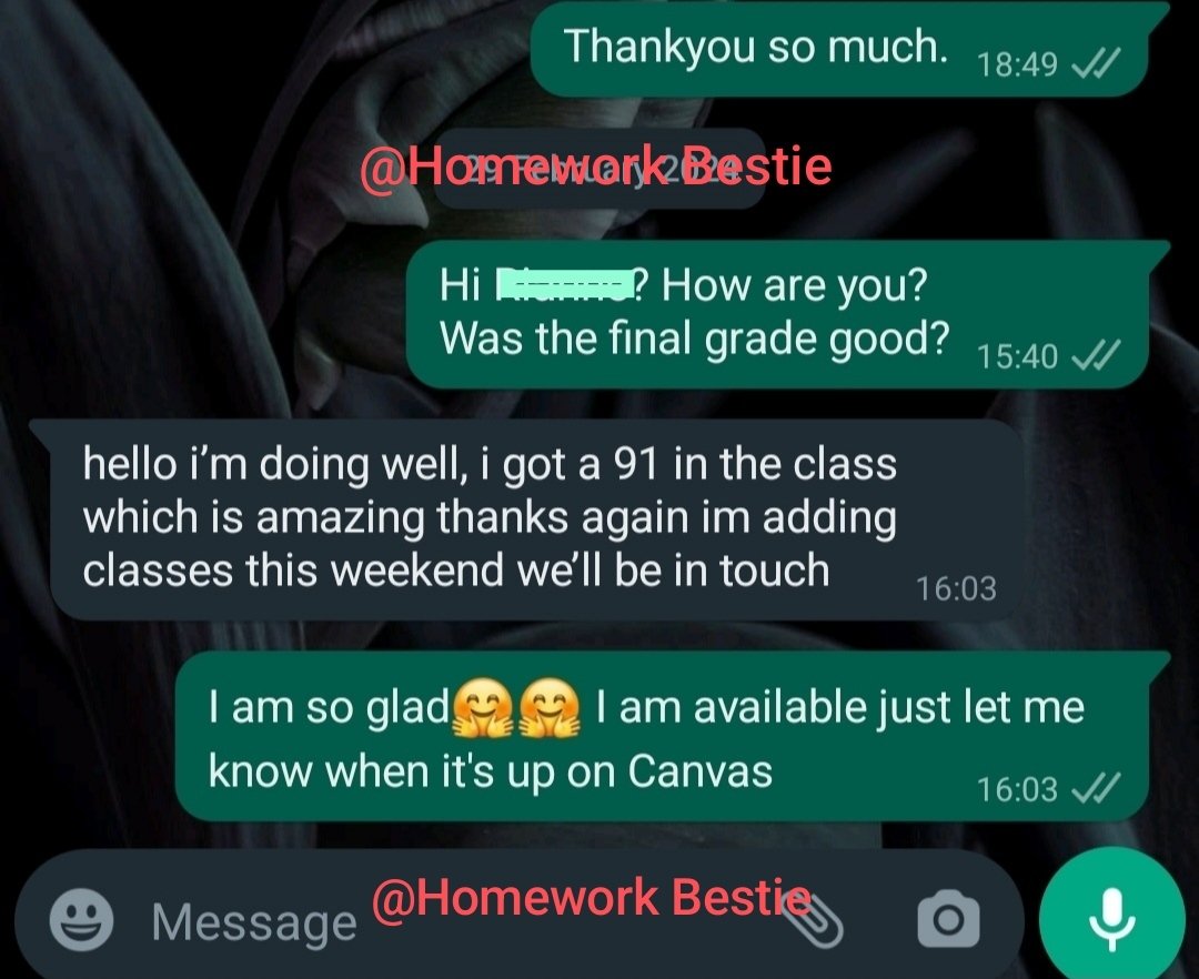 HW Bestie (@tutorhope7) on Twitter photo Besties ! My clients are getting Clean A's this Spring Semester! π
Are you Struggling?
Please send your Assignments to this Baddie Writer today! <a href="/TutorHope7/">Homework Bestie</a>
DM for homework, discussions,Essays,finals,Online Classes and Exams.
π±+1 303-500-7802 Besties ! My clients are getting Clean A's this Spring Semester! π
Are you Struggling?
Please send your Assignments to this Baddie Writer today! <a href="/TutorHope7/">Homework Bestie</a>
DM for homework, discussions,Essays,finals,Online Classes and Exams.
π±+1 303-500-7802