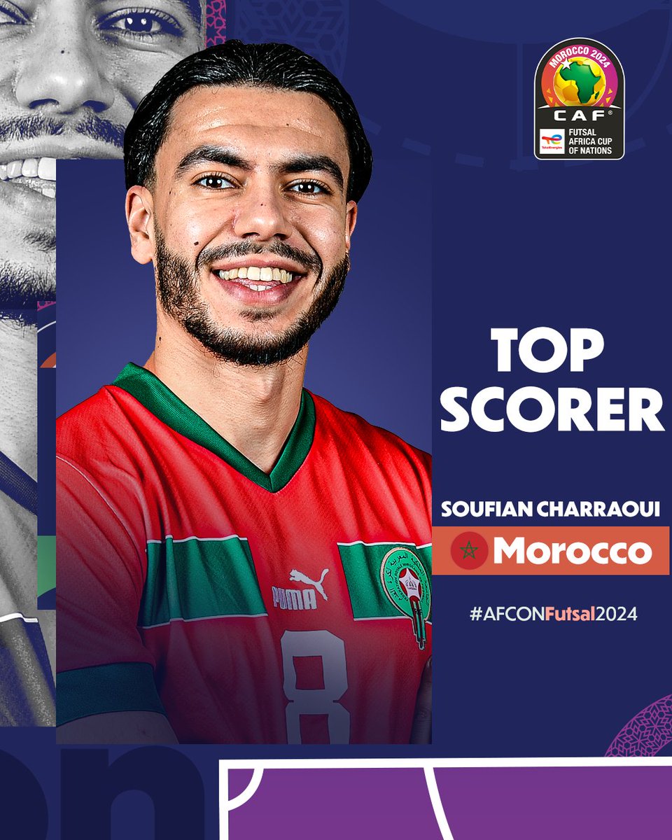 🇲🇦 𝗦𝗼𝘂𝗳𝗶𝗮𝗻 𝗖𝗵𝗮𝗿𝗿𝗮𝗼𝘂𝗶 🇲🇦 Morocco's talisman is your #AFCONFutsal2024 Top Scorer with some great goals. ⚽️