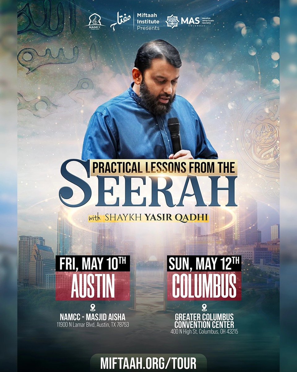 Dr. YQ's 'Practical Lessons from the Seerah' Austin, TX: May 10th Columbus, OH: May 12th To register: Miftaah.org/tour