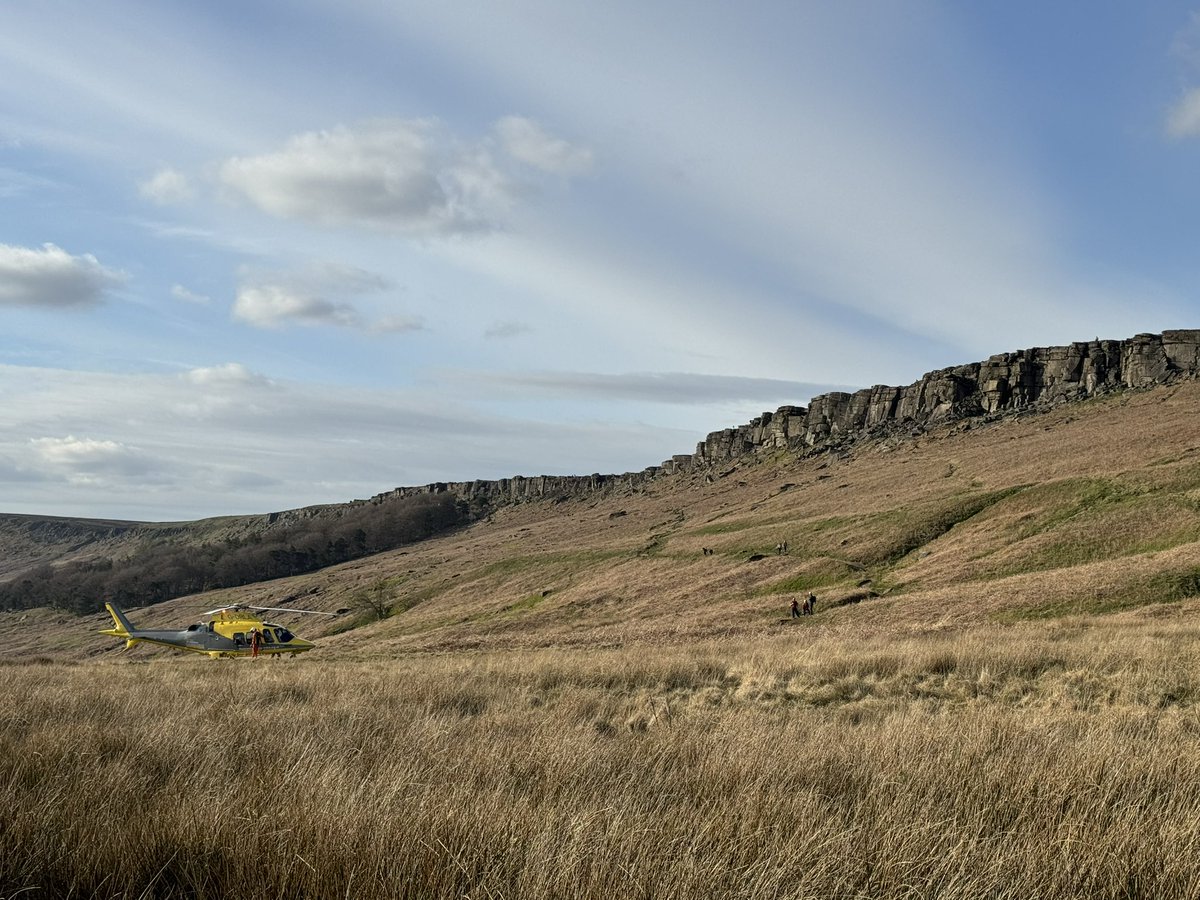 Incident 46 - Sunday 21st April 2024 15:57hrs. Called to a fallen climber at Stanage with potentially serious injuries. Treated and evacuated down to @Helimed54 and 🚁 to @SheffieldHosp. Thank you to the climbing community for their assistance in the evacuation of the casualty👍