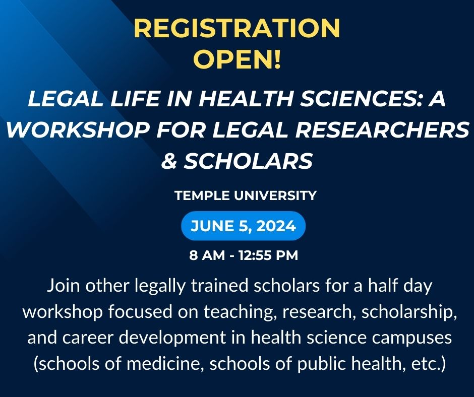 Agenda coming soon! Registration is open so snag a spot now. This Workshop will happen directly before the @ASLMENews Health Law Professors Conference (separate registrations). Register for the Legal Life Workshop (AKA WEIRDOS) at: publichealth.gsu.edu/aslme/