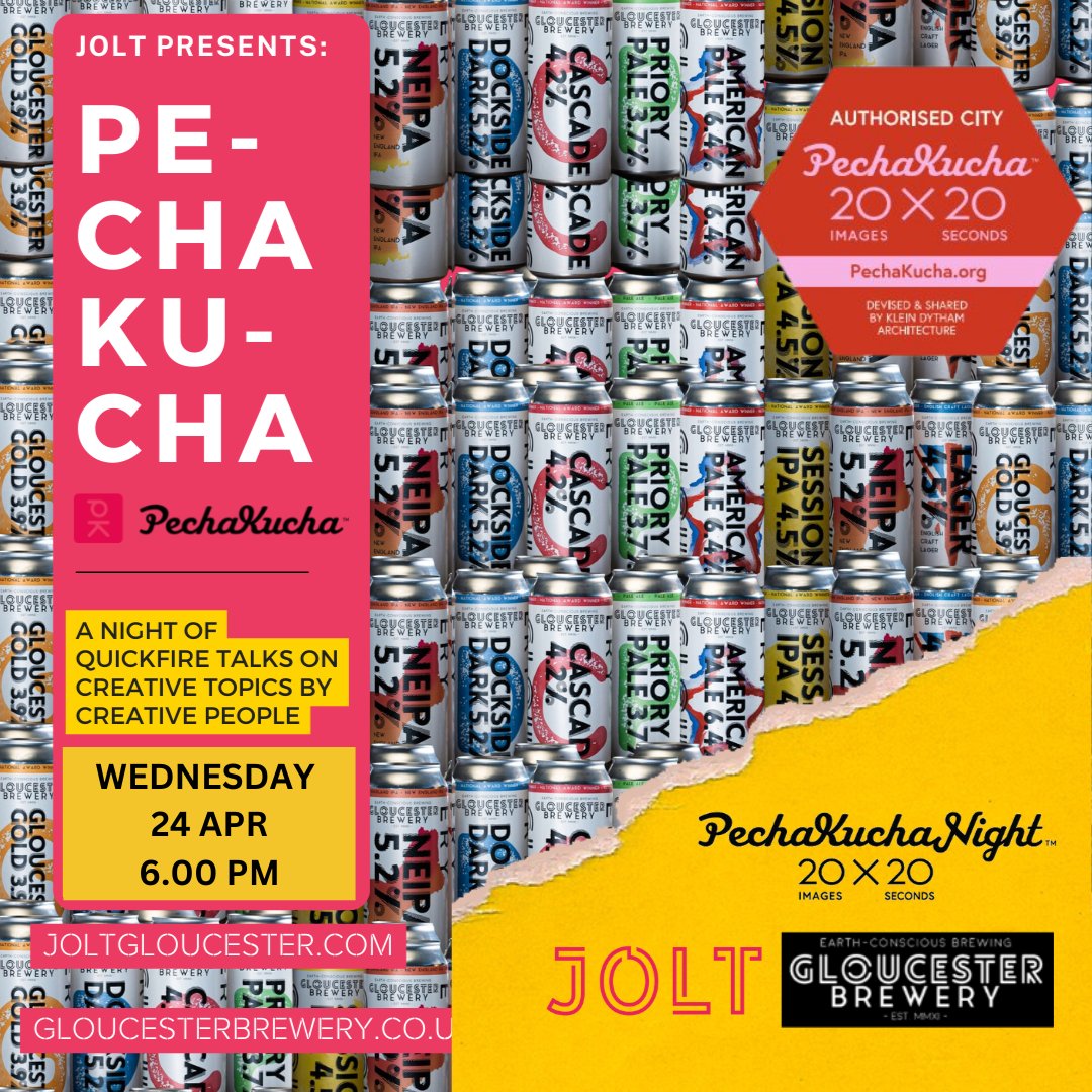 Starting at 6 pm tonight and in conjunction with JOLT come along and listen to our guest speakers at our Pecha Kucha evening where speakers take us through a topic of their choice with 20 slides and only 20 seconds of talking on each before it moves on!