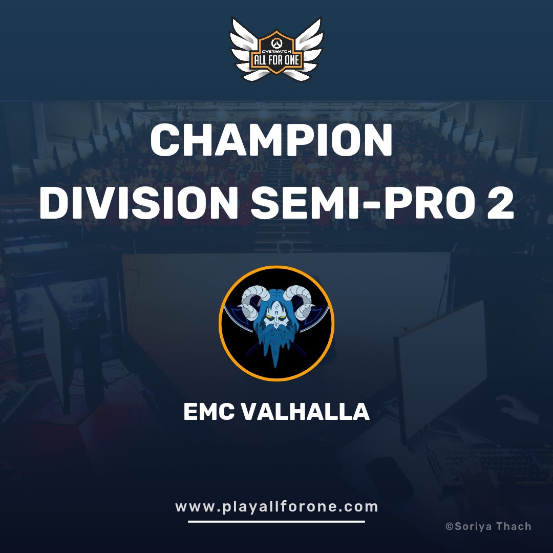 Félicitations aux @EmcValhalla qui remportent la division Semi-Pro 2 !👏 Ils ont eu leur rematch, et l'ont emporté 💪 ⚠️ Attention: vous n'avez plus qu'1 heure pour profiter de -15% avec le code FINALE15 sur votre pass pour la Grande Finale !