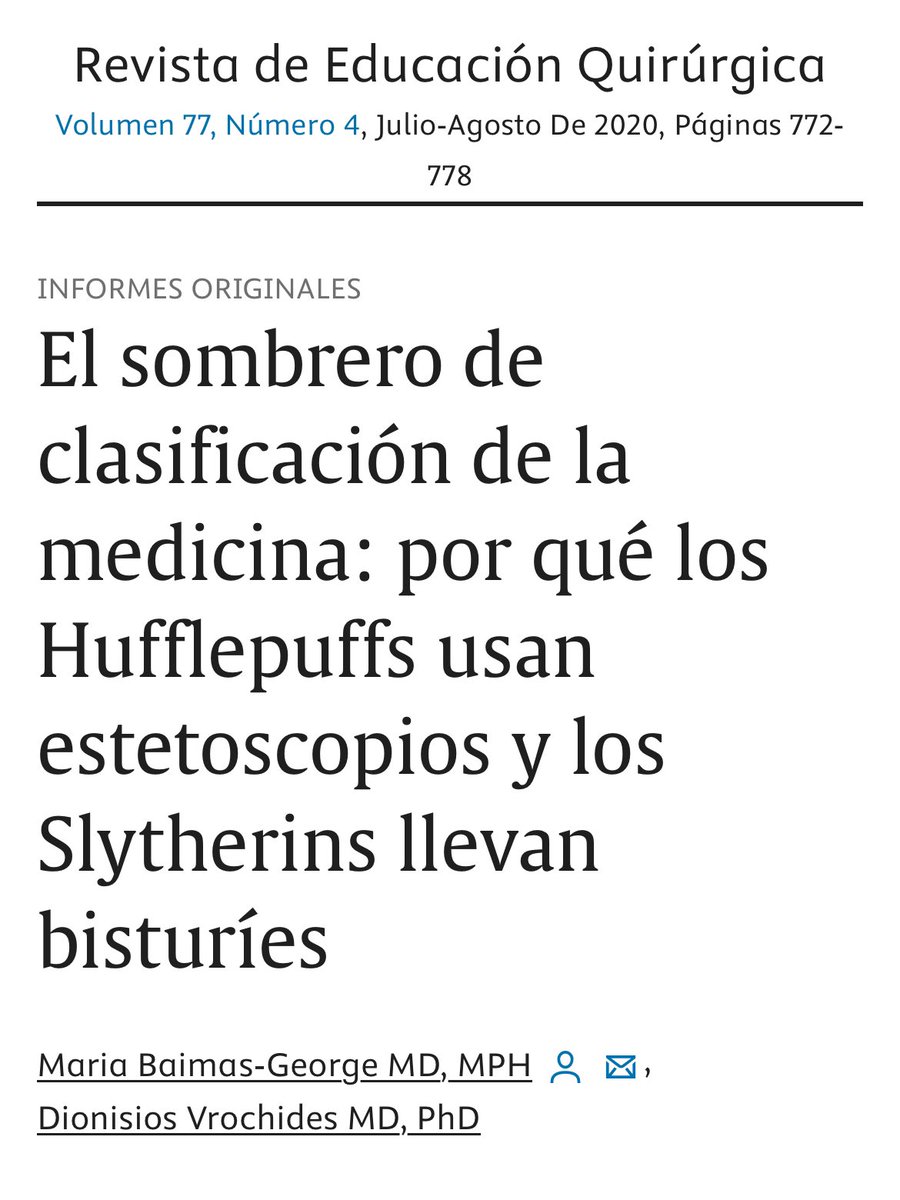 Con que Casa de #HarryPotter 🪄 se identifican las especialidades❓

Cirugía general más Gryffindors 🗡️ (p = 0,04)

Traumatología más Slytherins 🐍 (p = 0,0282)

Pediatría más Hufflepuffs 🤡 (p = 0,0006)

Obstetricia más Ravenclaws 🐦‍⬛ (p = 0,1344) pero no significativamente