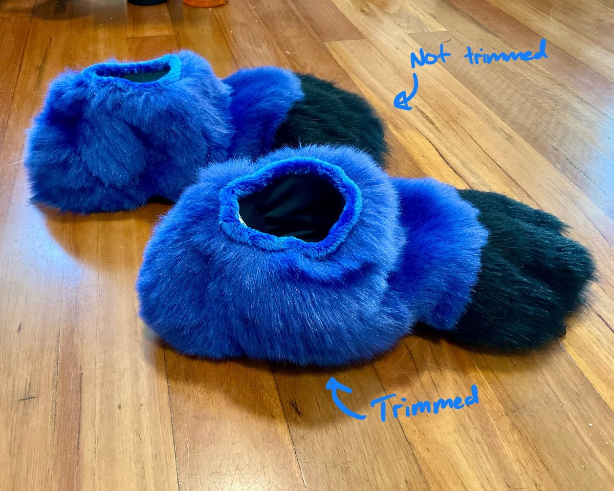 Completely forgot to take photos of the assembly process. You’ll just have to believe me that it had to all be handsewing & was obnoxious. The last step is to give these paws a haircut - I love seeing the difference a trim makes!