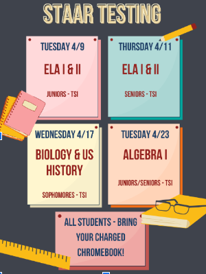 We have one more round of STAAR/EOC testing this week. ALGEBRA is on Tuesday. You got this, Rebels!