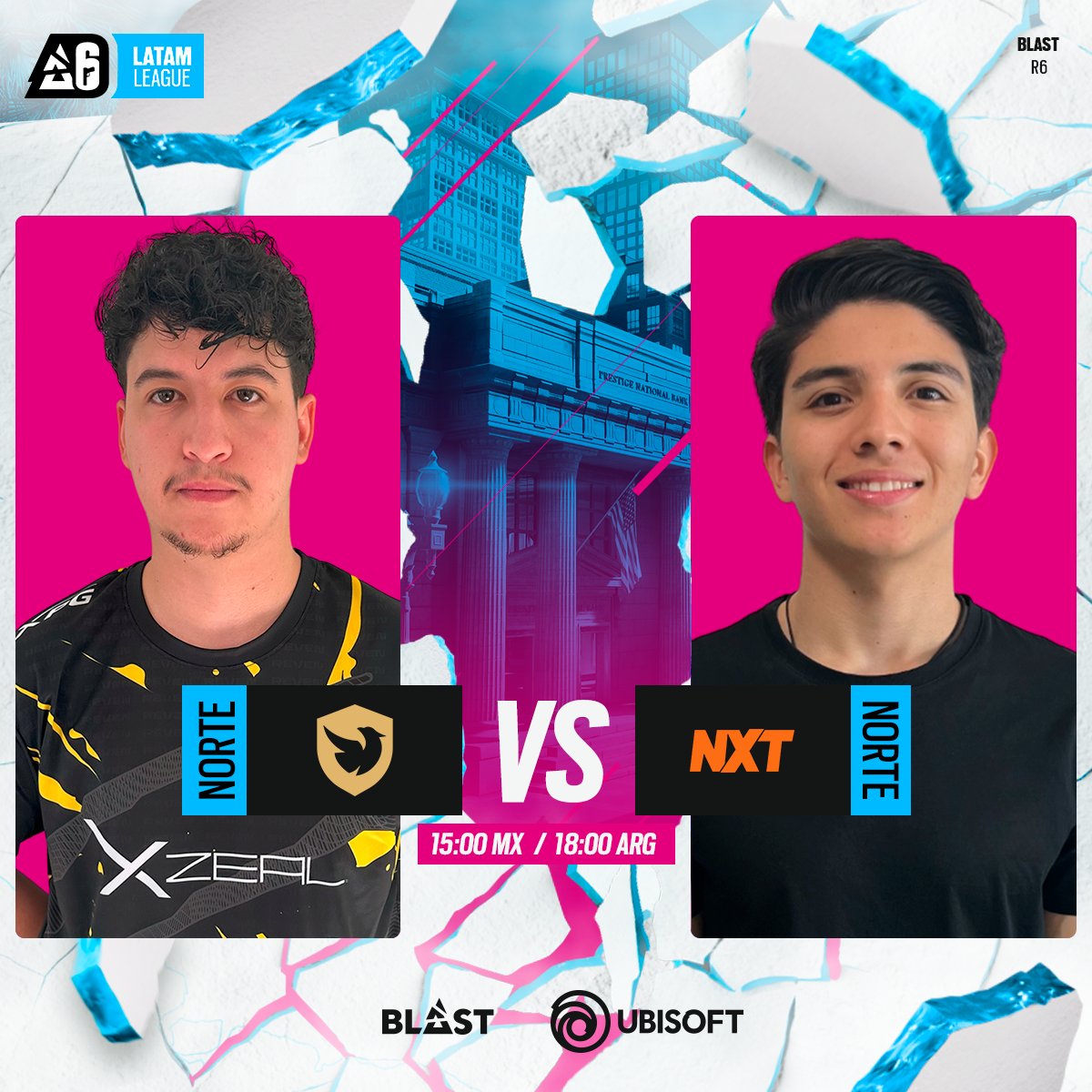 🚧 Viajamos a la región norte de #BR6LATAM con el enfrentamiento de: 

<a href="/REVENECLUB/">REVEN</a> 🆚 <a href="/NXT_Oficial/">NXT</a> 

🟣 twitch.tv/rainbow6es
🔴 youtube.com/@Rainbow6ES
⚫ tiktok.com/@r6esportslatam