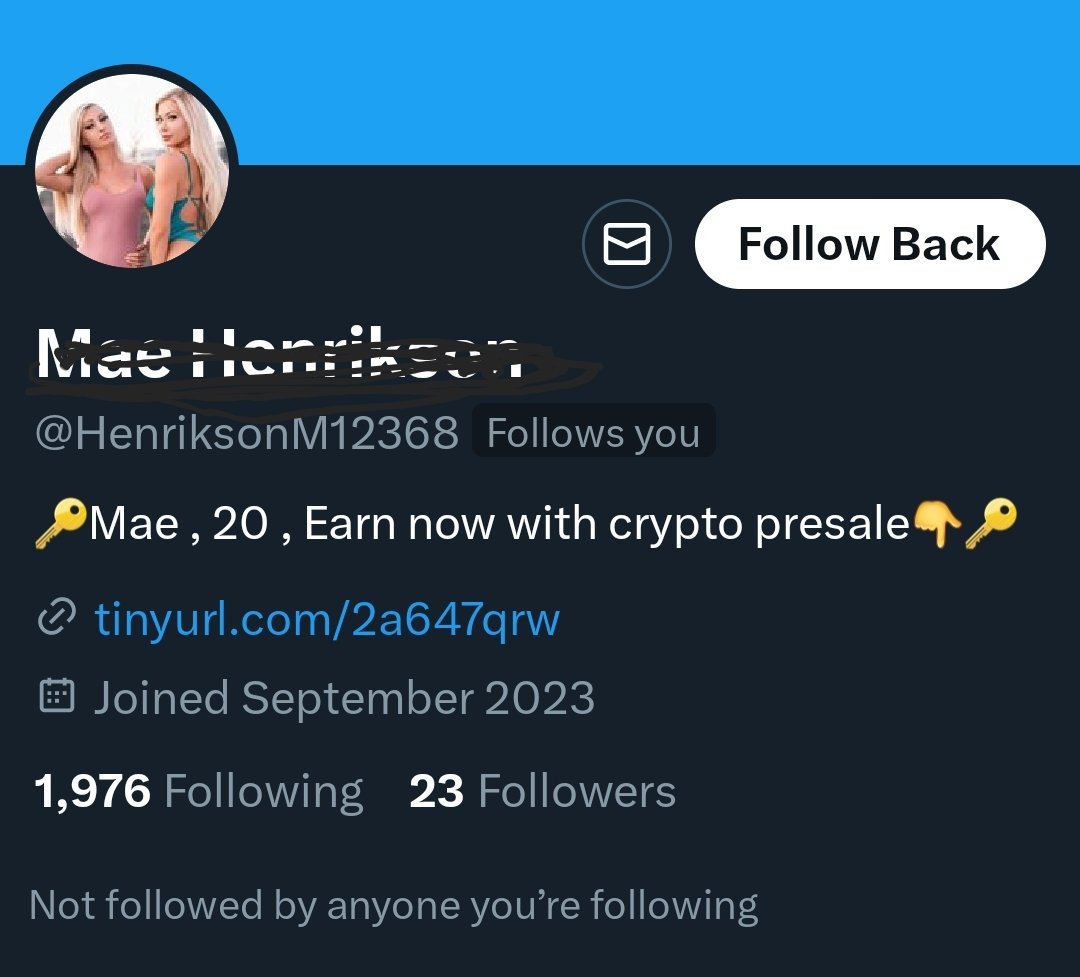 A weird number of girls in their 20s hit follow, then want to teach me about crypto. What does it mean? #enoughnow #block