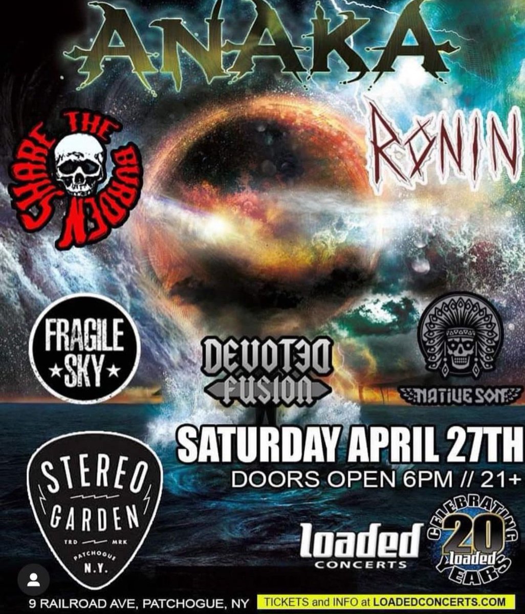 GScalmato's tweet photo. Playing Saturday  April  27 with My Friends  in RONIN @ The Stereo Garden!!

Contact me or  
 the band if u need tickets..
 #roninrockband 
#Anaka #nativeson #sharetheburden #fragilesky #devotedfusion #stereogarden #rock #hardrock #metal #livemusic #clubloaded #alternativerock https://t.co/14fS3mvViR