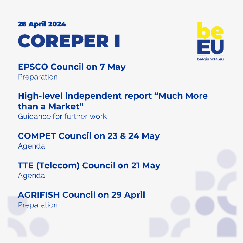 BelgiuminEU's tweet photo. This week's agenda for #COREPERI and #COREPERII.

#EU2024BE