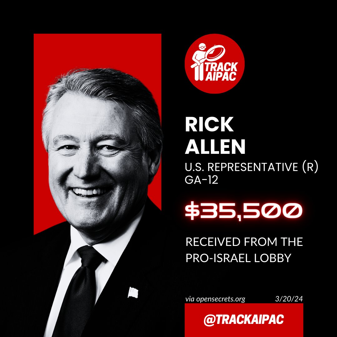 This is Rep. Rick Allen. AIPAC is his top contributor this election cycle. #GA12 #RejectAIPAC