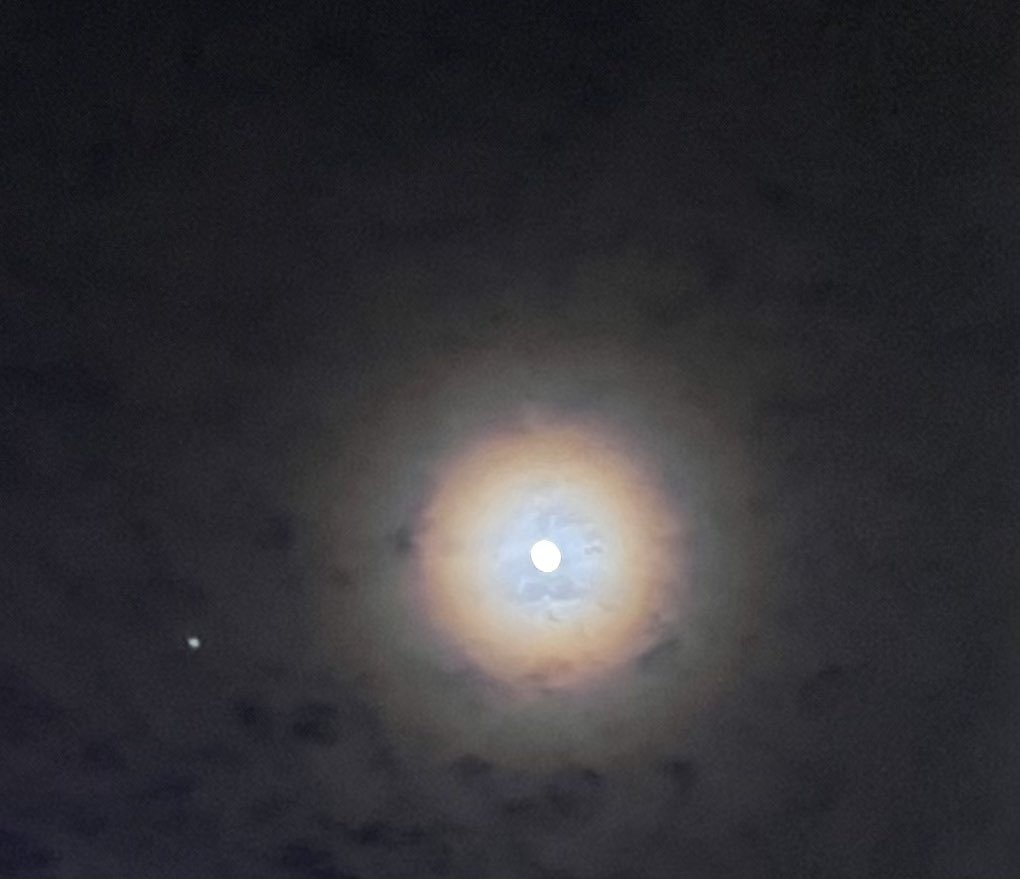DonnaThomas54's tweet photo. How beautiful is the moon surrounded by an halo tonight https://t.co/y6u74Flevf