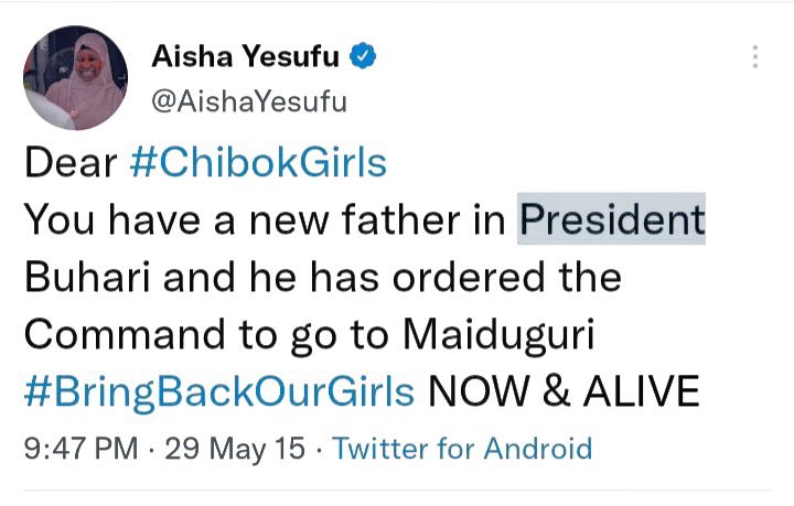 Reverse psychology! Emotional blackmail!

@AishaYesufu is Buhari still the father of #ChibokGirls?
