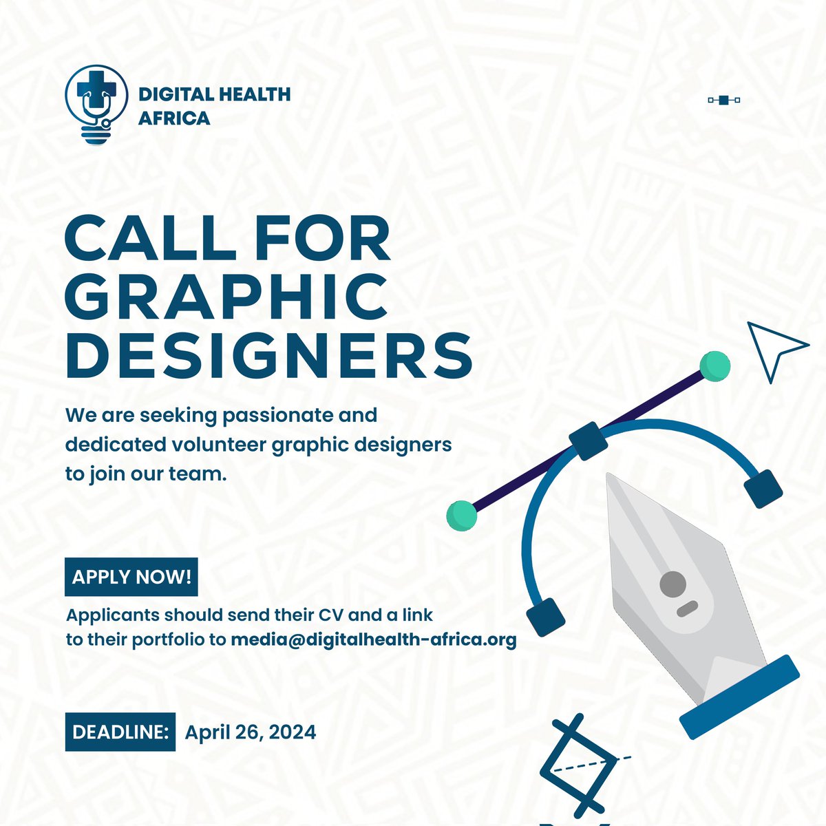 📢Join Our Team: Graphic Designer Wanted! 

Are you passionate about merging creativity with health impact?

Digital Health Africa is seeking talented Graphic Designers to join our dynamic team.

📌How to Apply:
Send your resume and portfolio, to media@digitalhealth-africa.org