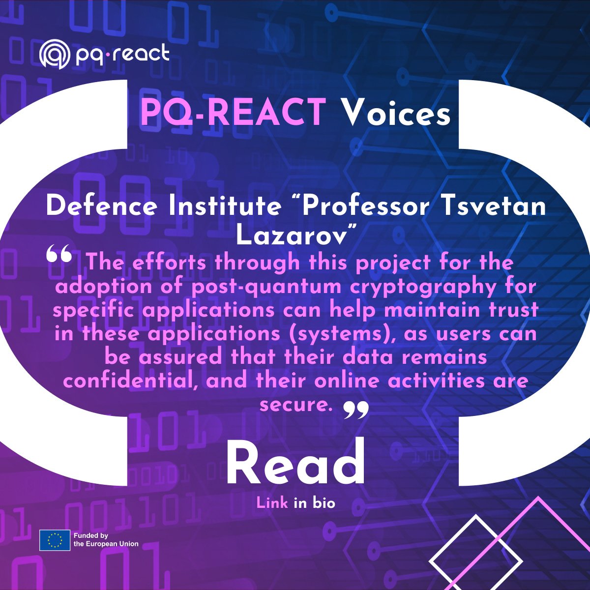 📣 #PQREACTvoices
🎙 Let's hear some thoughts from our consortium members!
📎Reveal the full story of the Defence Institute “Professor Tsvetan Lazarov” (BDI):rb.gy/16bh08
#pqreact #Quantumcomputing #QuantumTechnology