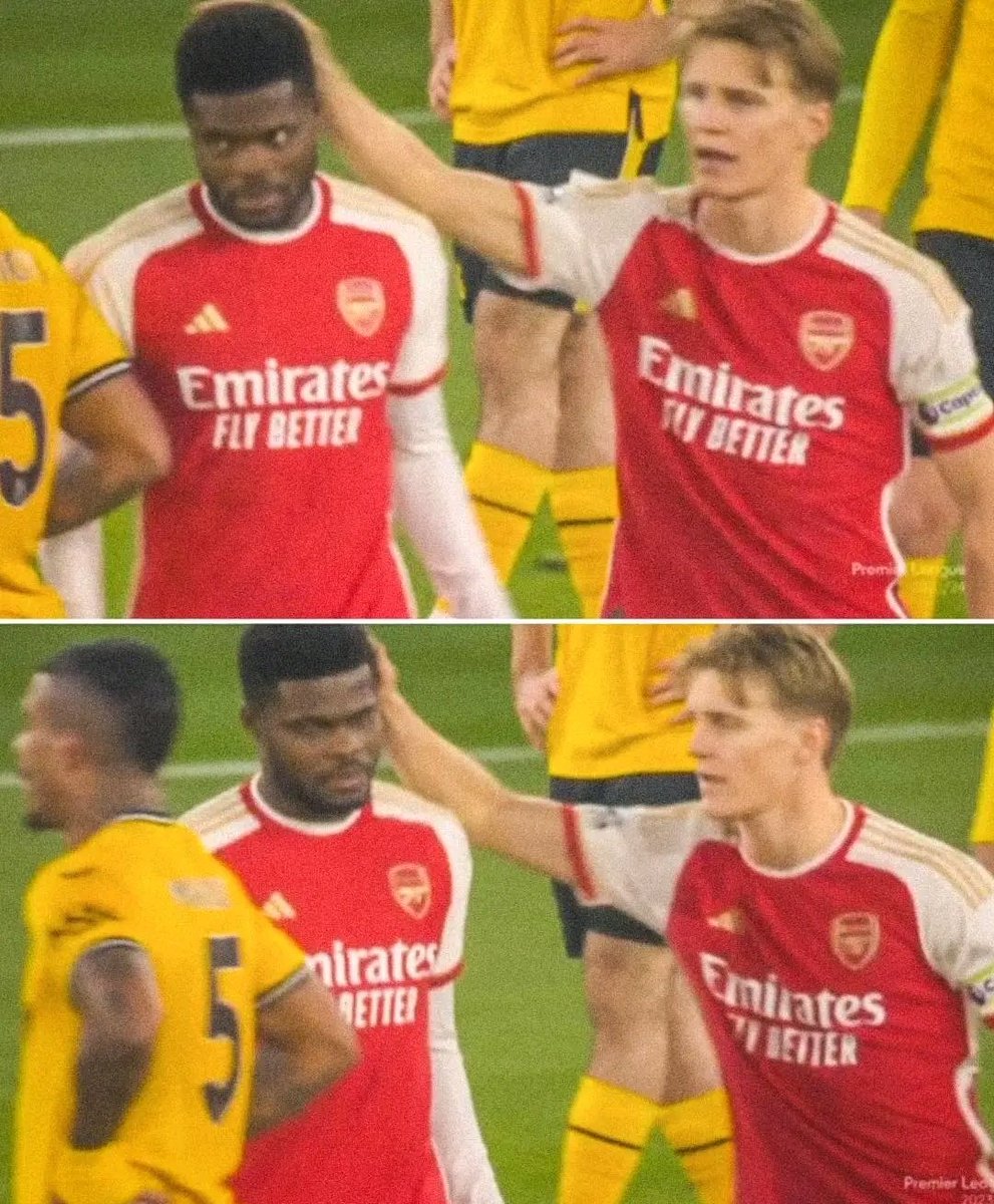 🚨Martin Ødegaard was the first person to run to welcome Thomas Partey after the midfielder entered the field against Wolves. 🔸️The captain was really excited when he saw the person who owned the best connection with him at Arsenal appear on the field. 🔸️There are only 5