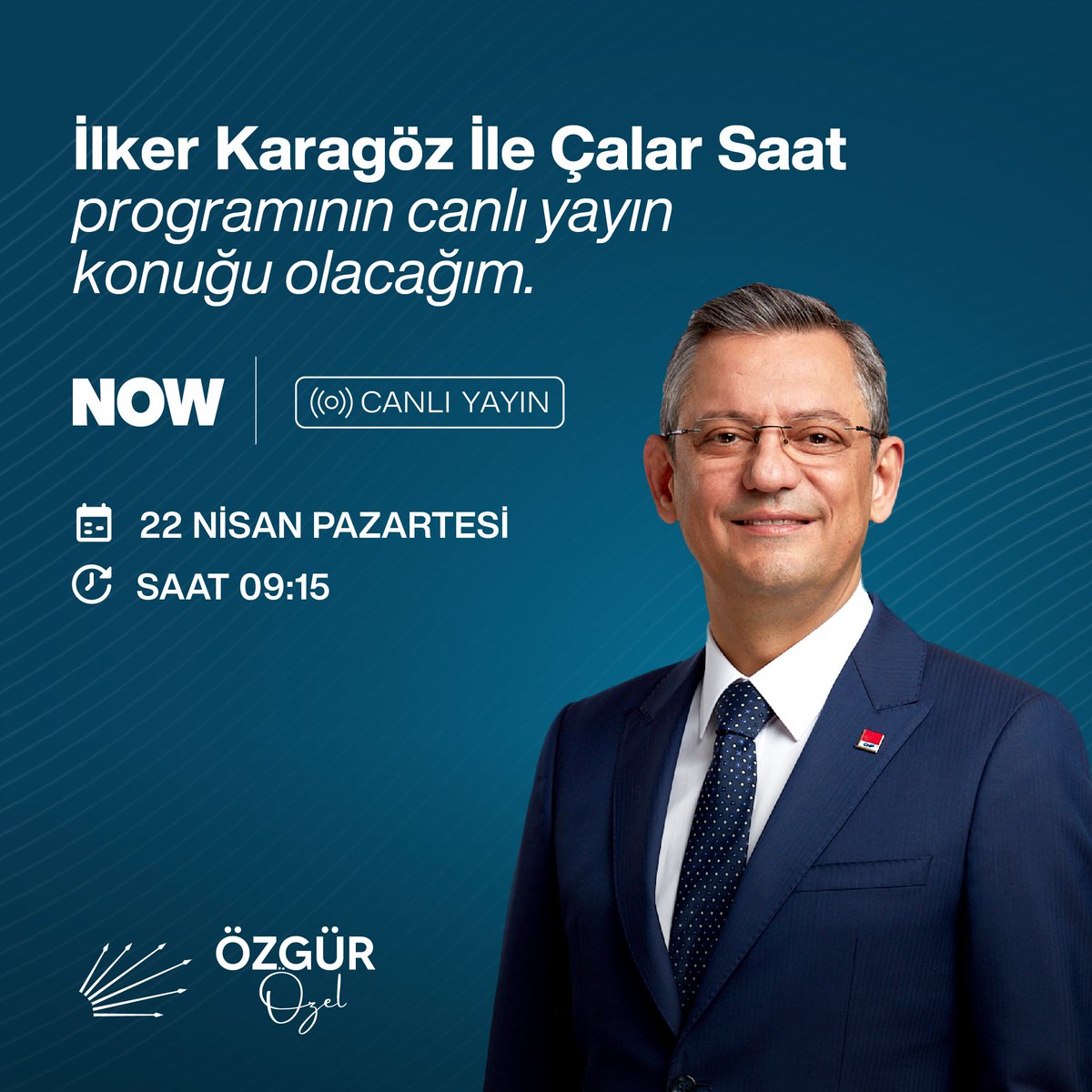 Yarın İlker Karagöz İle Çalar Saat programının canlı yayın konuğu olacağım.

🗓️ 22 Nisan Pazartesi 
⏰ 09.15
📍Now TV