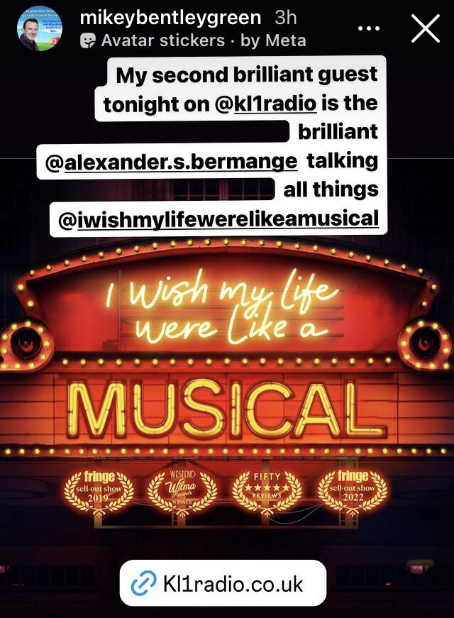 I Wish My Life Were Like A Musical (@likeamusical) on Twitter photo Tonight from 8pm on <a href="/Kl1Radio/">KL1Radio</a>, composer/lyricist <a href="/Bermange/">Alexander S. Bermange</a> tells <a href="/MikeBentley_HC/">Michael Bentley</a> all about the forthcoming tour of I Wish My Life Were Like A Musical! Tonight from 8pm on <a href="/Kl1Radio/">KL1Radio</a>, composer/lyricist <a href="/Bermange/">Alexander S. Bermange</a> tells <a href="/MikeBentley_HC/">Michael Bentley</a> all about the forthcoming tour of I Wish My Life Were Like A Musical!
