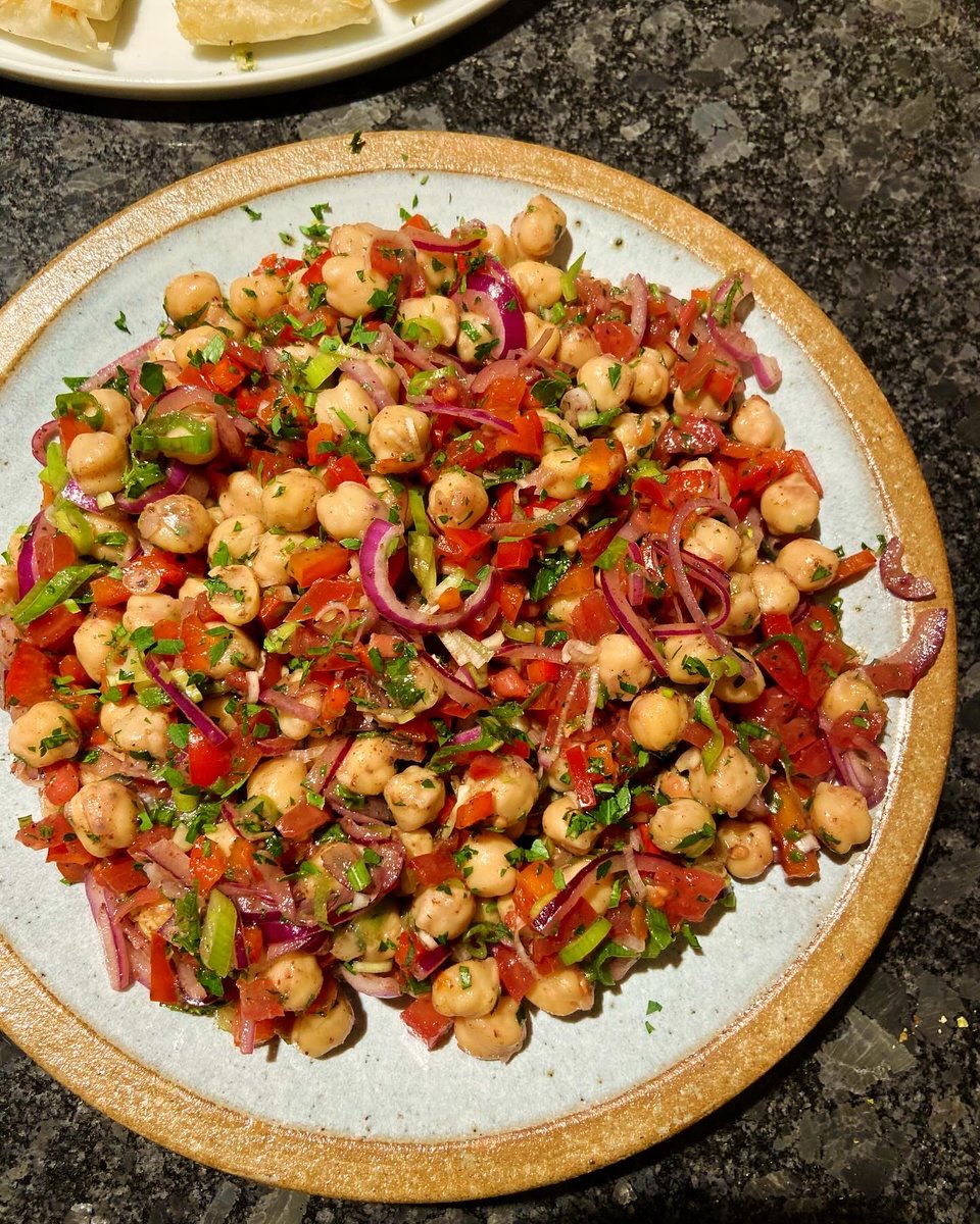Chickpea piyaz salad with sumac onions, Nohut Piyaz, from my new book SEBZE - this was a great hit at my demo class at @Divertimenti Easy, substantial and sumac rubbed red onions are fantastic on the salad. SEBZE out worldwide here geni.us/sebze