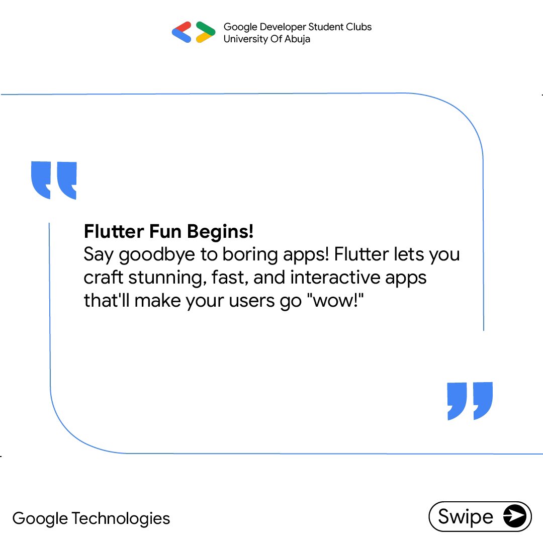 gdsc_uniabuja's tweet image. Level up your mobile app development with Flutter!

#googletechnologies
#Flutter
#mobileapp
#appdevelopment
#GDSCUNIABUJA
#GDSC