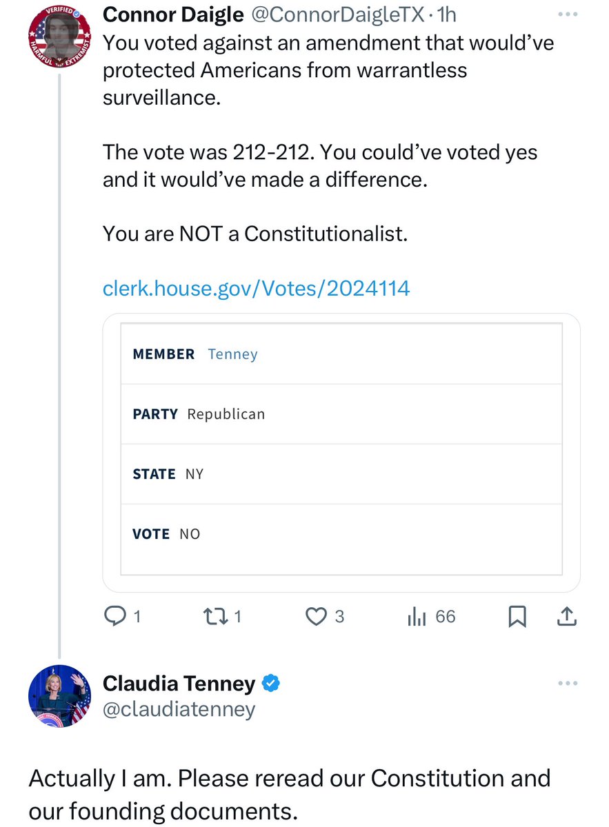 Congresswoman Claudia Tenney swore an oath to support and defend the Constitution, but apparently she’s never read the 4th Amendment. Or she has, and just doesn’t care. Either way, she’s unfit for office. If you live in her district, please vote for @MarioFratto. #NY24