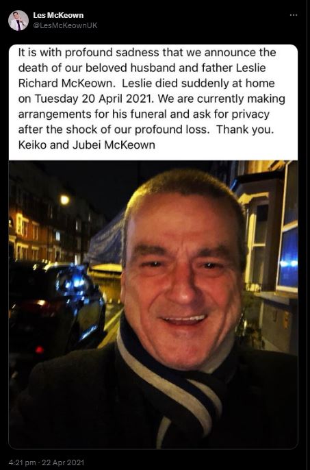 On this date in 2021, Peko Tweeted the most saddest of news that Les had died suddenly at home 💔😢#LeslieMcKeown #LesMcKeownUK #BayCityRollers