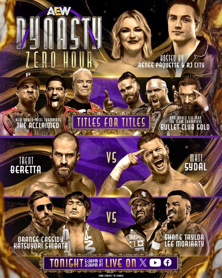 AEW PPVs NEVER DISAPPOINT
AEW PPVs NEVER DISAPPOINT
AEW PPVs NEVER DISAPPOINT

Mess around, join us tonight from St. Louis and find out. 

#AEWDynasty ZERO HOUR: Pre-Show is LIVE TONIGHT: 
💻: youtube.com/live/zujVoXITl…

Order #AEW Dynasty on PPV now! allelitewrestling.com/watchaewdynasty