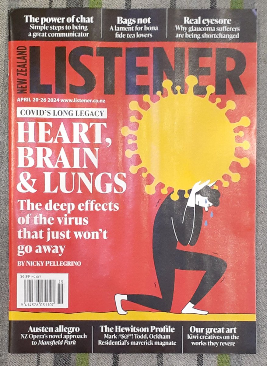 Thought I would try the NZ Listener, never bought one before. A weekly magazine founded in 1939, with a circulation of approx. 45,000. Notable writers to have had their work published in the Listener include James K. Baxter, Janet Frame & Maurice Shadbolt. Info: Wikipedia