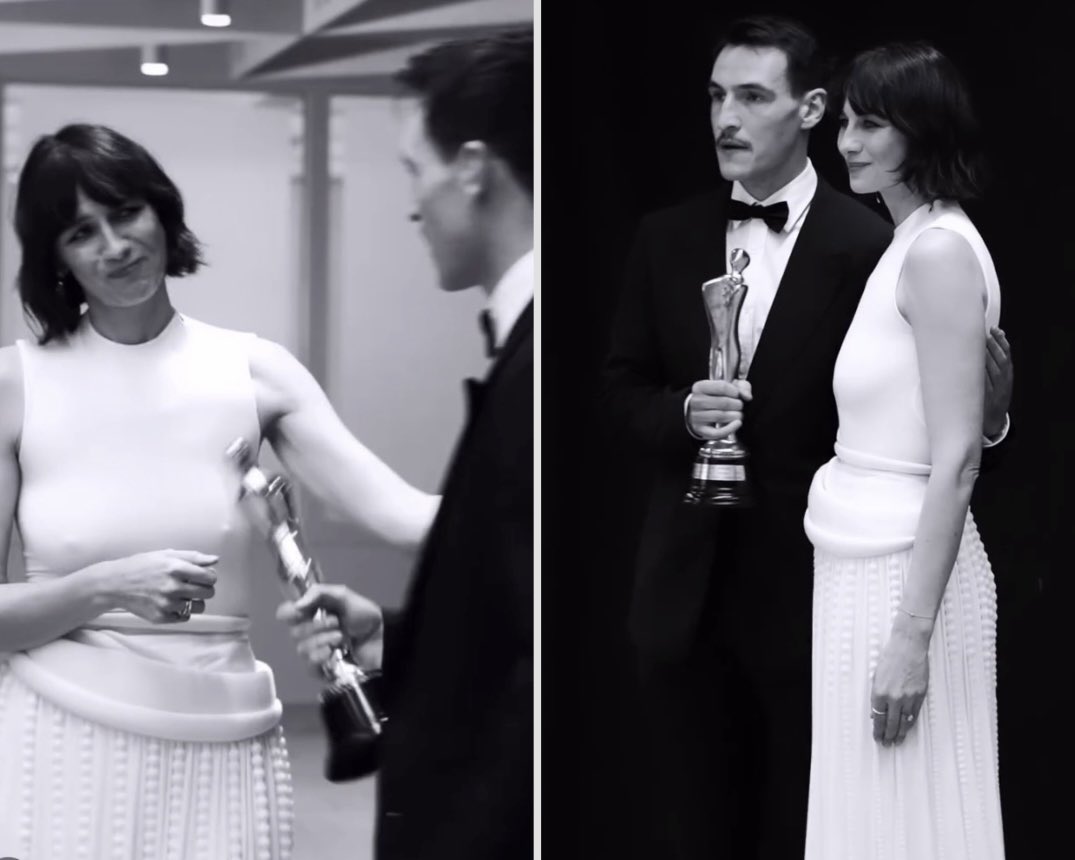 #CaitríonaBalfe with Éanna Hardwicke after presenting him with the IFTA Award for Lead Actor in a TV Drama. #IFTAs 📷: Screenshots from iftaacademy IG video