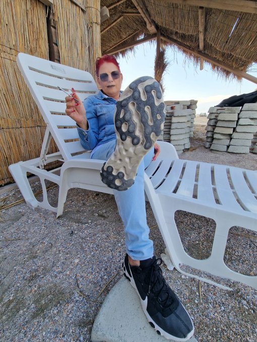 You lick my dirty sneakers...out here on the beach in public I want you to serve me! Do it like you've