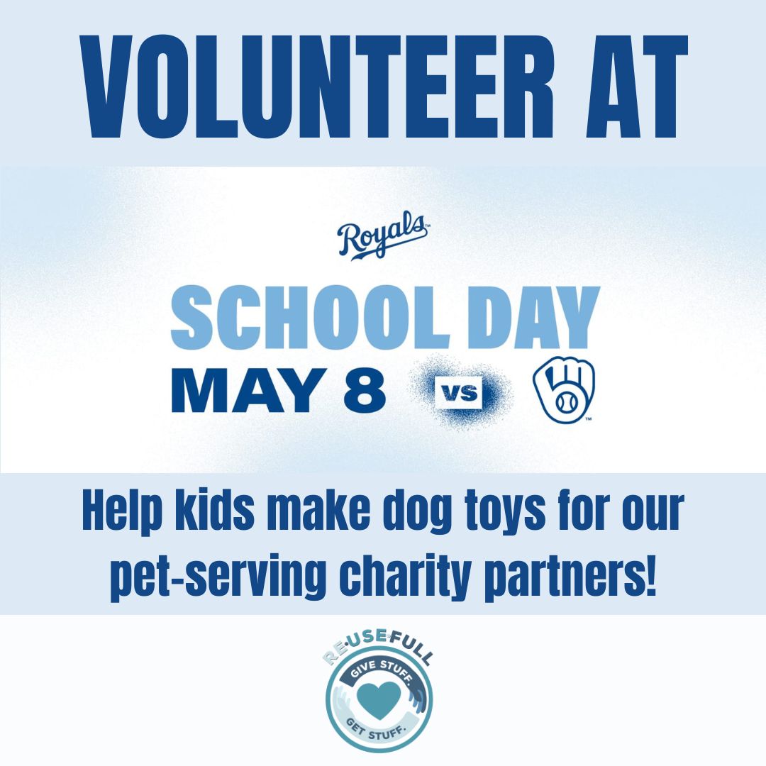 We're excited to be participating in School Day at the K on May 8 at Royals Stadium! Help us turn old t-shirts into dog toys that will be donated to our pet-serving charity partners. No crafting skills needed! Sign up at buff.ly/4d4ilWp.