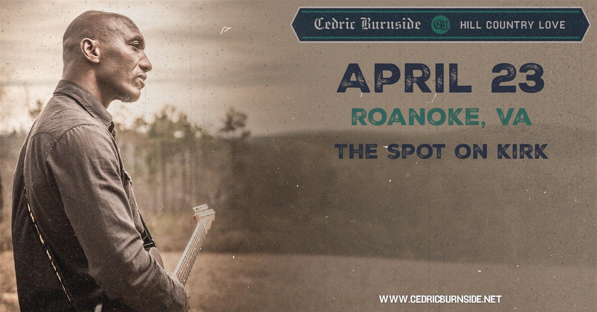 TUESDAY! We are excited to welcome Cedric Burnside to The Spot on Kirk! 2022 Grammy Award Winner and 3x nominee 2021 NEA National Heritage Fellow Tuesday, April 23rd, 2024 Doors 7:00PM | Starts 7:30PM $35 Advance Ticket | $45 Day of Show Tickets here: events.wsls.com/e/cedric-burns…