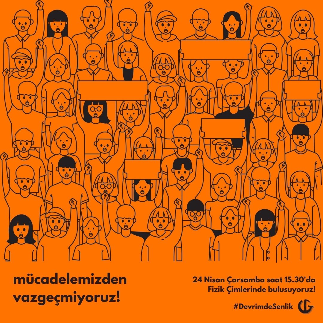 24 Nisan Çarşamba günü 15.30’da Fizik çimlerinde buluşuyoruz.

Şenliğimize sahip çıkıyor, Devrim Sahnemizi almak için tekrar bir araya geliyoruz. Güçlenen mücadelemizle Şenliğimizden de Devrim Sahnemizden de vazgeçmeyeceğiz.

Şenlik ODTÜ’nün, ODTÜ bizimdir. #DevrimdeSenlik