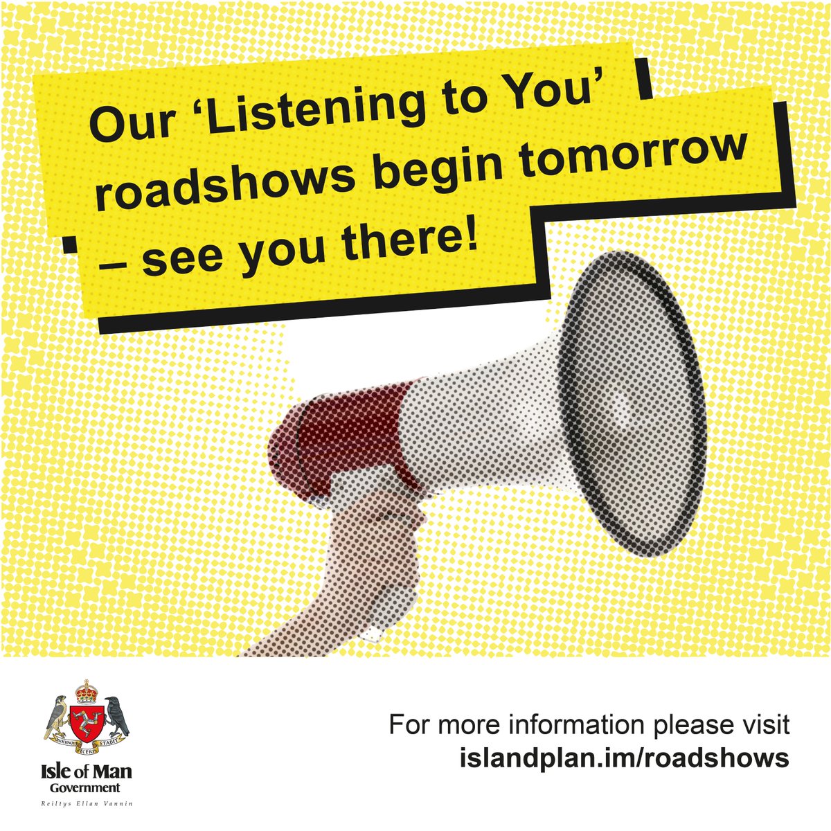 📅 The 'Listening to You' roadshows begin tomorrow! Monday – Castle Rushen High School Tuesday– Queen Elizabeth II High School Wednesday– Ballakermeen High School Thursday– Ramsey Grammar School Doors open 5:30pm 👉 Register for your free ticket at islandplan.im/roadshows