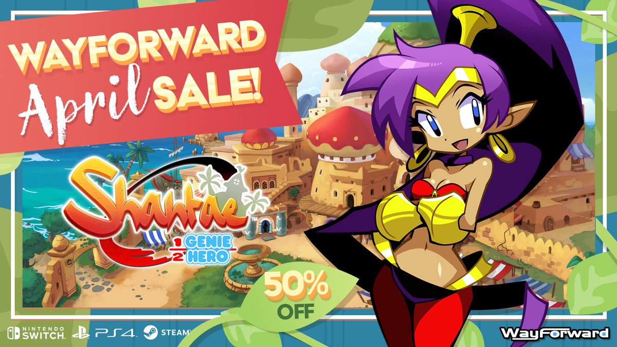 Half-genie, half-off! Defend Scuttle Town, stop the counterfeit mermaids, join a flying carpet race, and more in Shantae: Half-Genie Hero, now 50% off on Switch, Steam, and PS4! Switch: bit.ly/HGH_NOA PS4: bit.ly/HGH-PS4NA Steam: bit.ly/SHGH-Steam