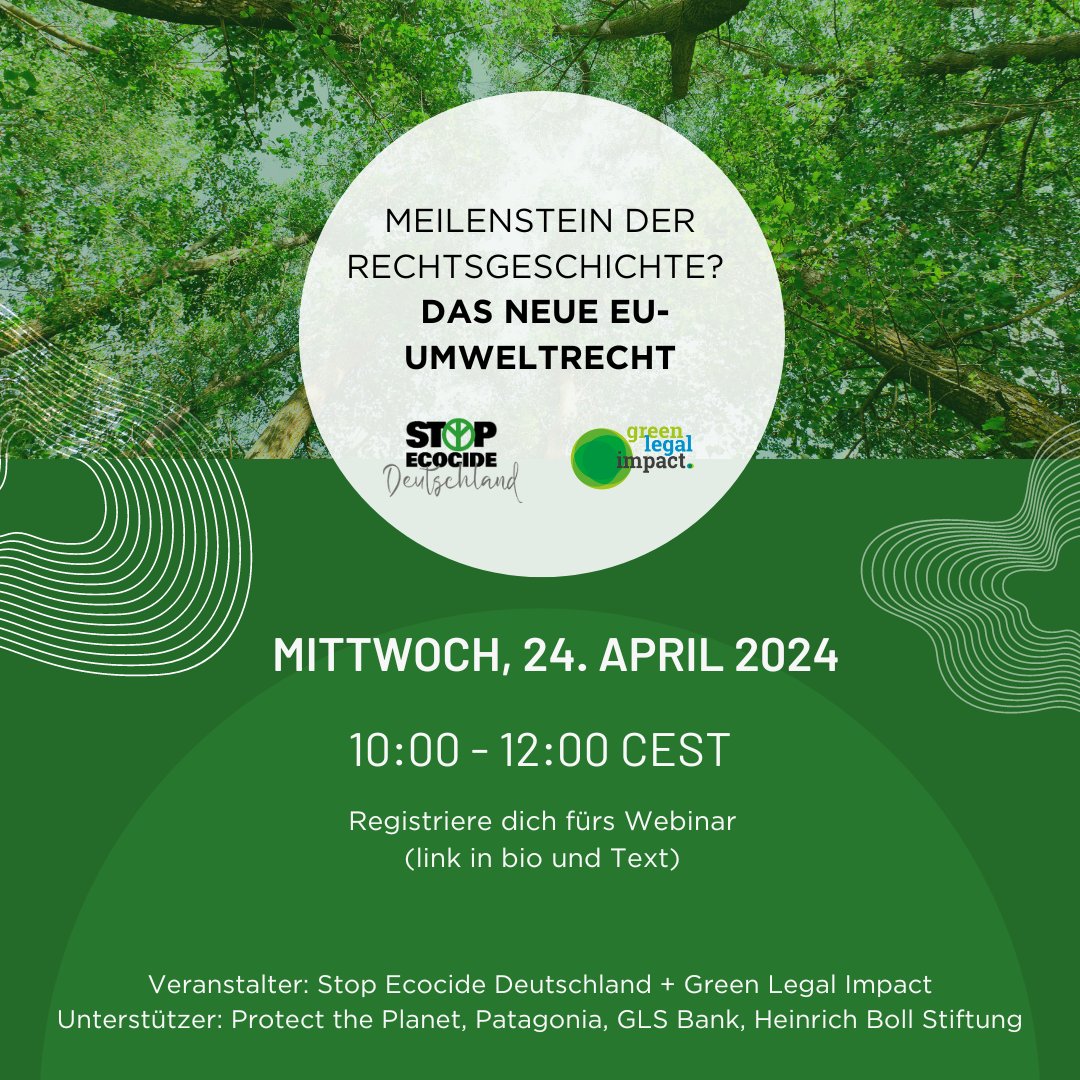 The #EU has voted to criminalise cases 'comparable to ecocide'. How will #Germany react to new European environmental law? Join this FREE online event (in GERMAN!) organised by @StoppOekozid and find out! Register: stopecocide.earth/events/meilens… #StopEcocide