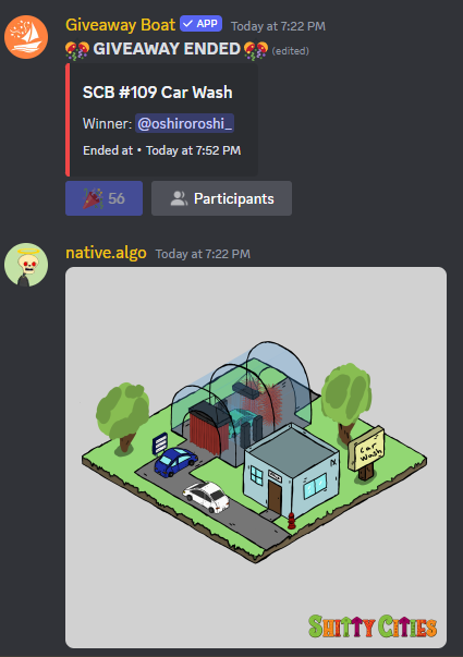 Just won @ShittyKitties_ #SCB Car Wash from @SkuliFrens holders giveaway. Thanks @native_algo #BuysSkuliFrens #AlgorandNFTs