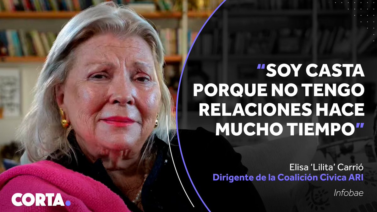 Elisa 'Lilita' Carrió bromeó sobre el concepto de 'casta' de Javier Milei, afirmó que es 'una política clásica profesional' y agregó: 'Me encanta serlo porque amo los valores clásicos, amo las discusiones, amo el espacio de la razón, amo la Argentina'.