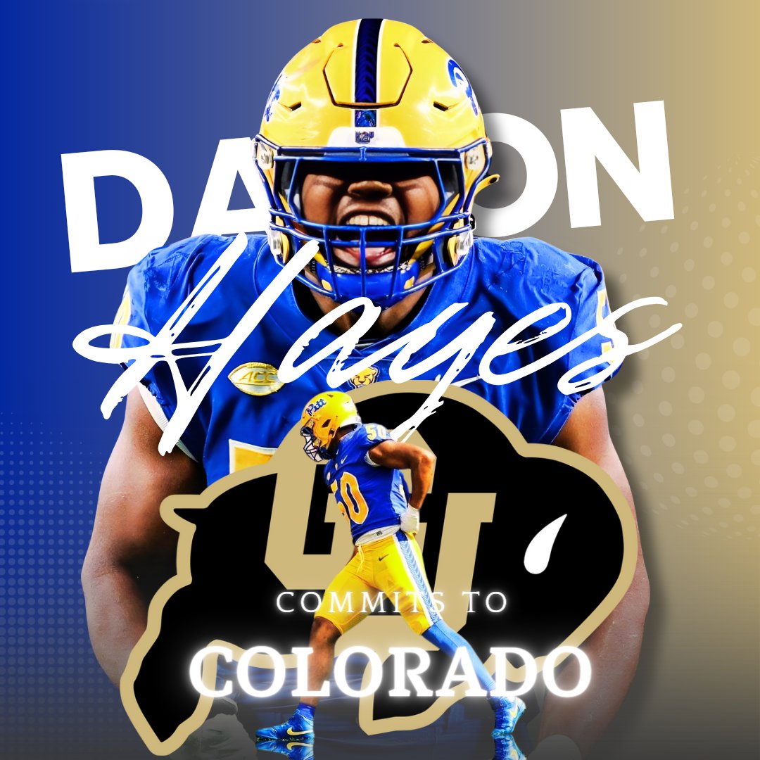 BREAKING: Former Pitt starting DE Dayon Hayes @dayonhayes00 has committed to Colorado! The dynamic duo is back @Samokunlola87 He had 45 tackles, a team-high 10.5 tackles for loss, four sacks, four pass breakups and a forced fumble last season. #SkoBuffs #wecoming